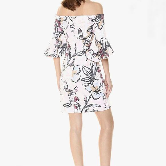 NWT Laundry by Shelli Segal Off Shoulder Blush Floral Print Jacquard Dress Sz 10 - Picture 3 of 13